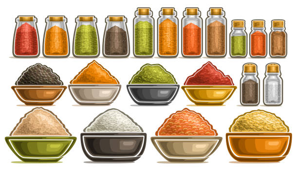 ilustrações de stock, clip art, desenhos animados e ícones de vector set of different spices - 4865