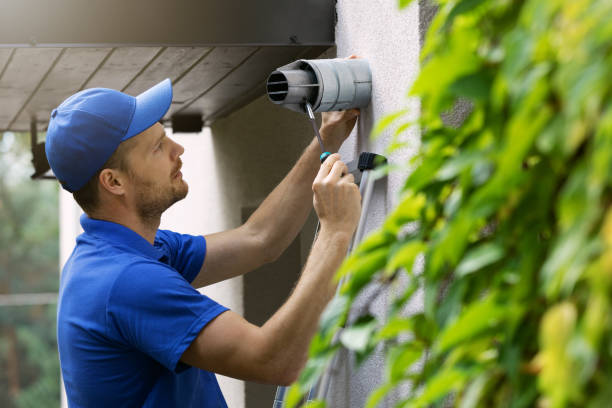 hvac service-mitarbeiter, der wartung und reparatur von zentralgasheizung kessel rauchschornstein auf haus außen - flue gas stock-fotos und bilder