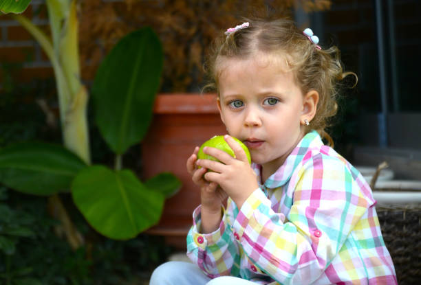 istock Little Girl eats an apple 1277543776