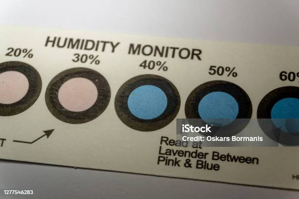 Closeup Of Hic From Electronics Manufacturing Industry With Blue Indicator Dots Indicating Moisture With Pink Color Stock Photo - Download Image Now