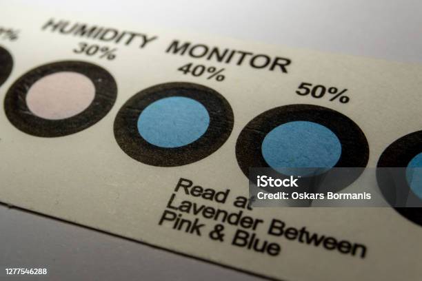 Closeup Of Hic From Electronics Manufacturing Industry With Blue Indicator Dots Indicating Moisture With Pink Color Stock Photo - Download Image Now