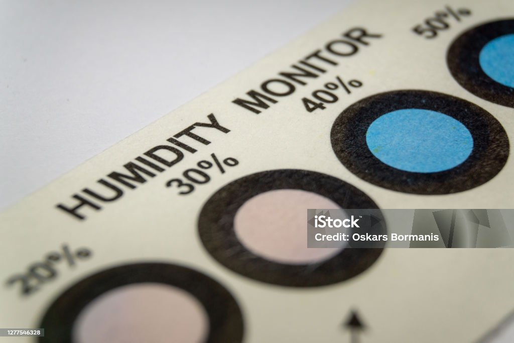 Close-up of HIC from electronics manufacturing industry with blue indicator dots, indicating moisture with pink color Close-up of humidity indicator cards from electronics manufacturing industry with blue indicator dots, indicating moisture with pink color Backgrounds Stock Photo
