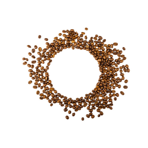 istock Circle frame of roasted brown coffee beans isolated on white. 1277546632