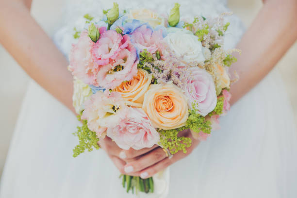 istock Beautiful wedding bouquet with vintage flowers 1277548692