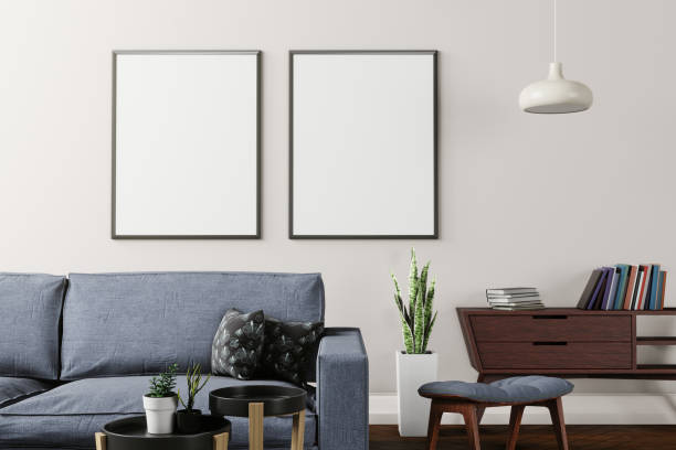 istock mock up poster frame in modern interior background, living room, Scandinavian style 3D illustration 1277553089