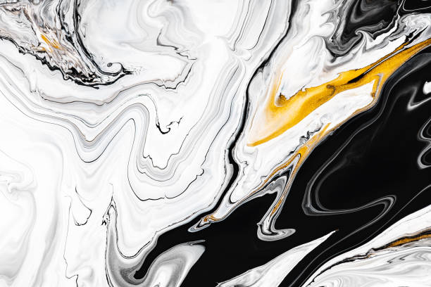 istock Fluid art texture. Abstract background with iridescent paint effect. Liquid acrylic artwork with beautiful mixed paints. Can be used for interior poster. Golden, black and white overflowing colors. 1277553719