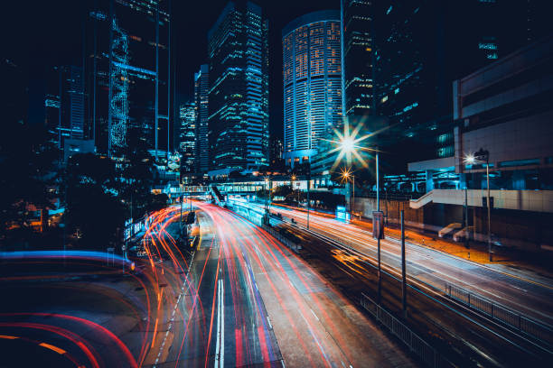 istock City Traffic Light Trail, Hong Kong 1277555508