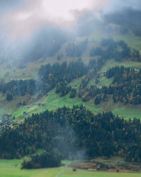 ベルナー・オーバールスイスの秋の風景 - tilt shift lens landscape mountain range overcast ストックフォトと画像