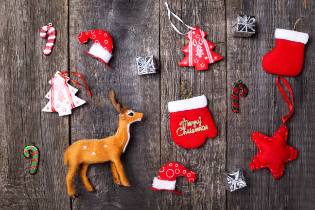 istock Christmas and  new year objects on wooden background, nobody 1277555959