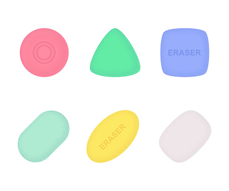 Eraser Tips Texture Erasers Of Various Shapes And Colors With Texture Flat Vector ...