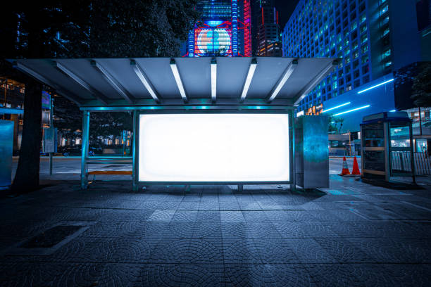 modern city advertising light boxes in hong kong - urban scene commuter business station imagens e fotografias de stock