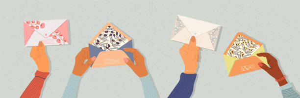koperty z rękami - mail postcard human finger letter stock illustrations