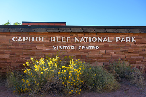 Capitol Reef National Park, United States: October 6, 2019: Capitol Reef Visitors Center Wall