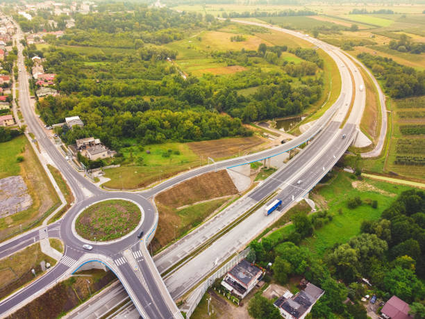 istock Road junction with roundabouts. Highway. Drone, aerial view. 1277568231