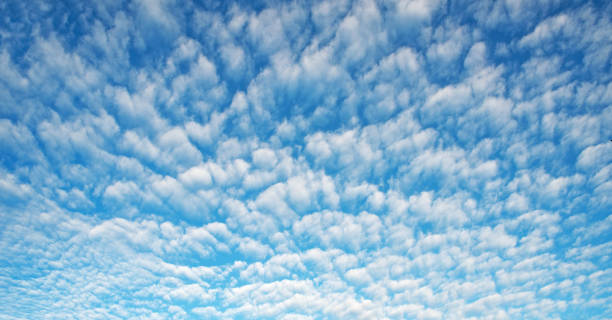 paisaje sky de octubre con pequeñas nubes de altocumulus - cotton cloud cloudscape cumulus cloud fotografías e imágenes de stock