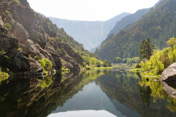 Scenic East Portal Water Reflections in Black Canyon of the Gunnison National Park in Summer stock photo