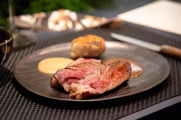 istock Tender sliced  medium rare beef in fine dine restaurant 1277579169