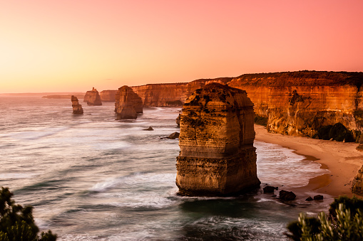 Pink filter, soft focus. Twelve Apostles Sea Rocks near Great Ocean Road , Port Campbell National Park, Australia