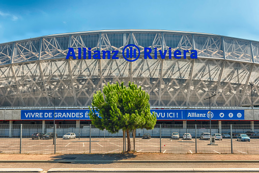 NICE, FRANCE - AUGUST 16: Exterior view of Allianz Riviera Stade de Nice, Cote d'Azur, France, on August 16, 2019. The stadium hosts home matches of OGC Nice football club