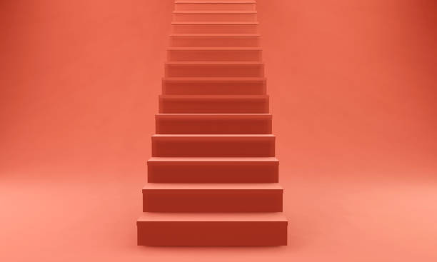 istock Red stairs on the red background. 1277589454
