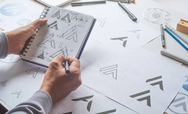 istock Graphic designer creative design sketch drawing logo Trademark brand Workspace 1277590252