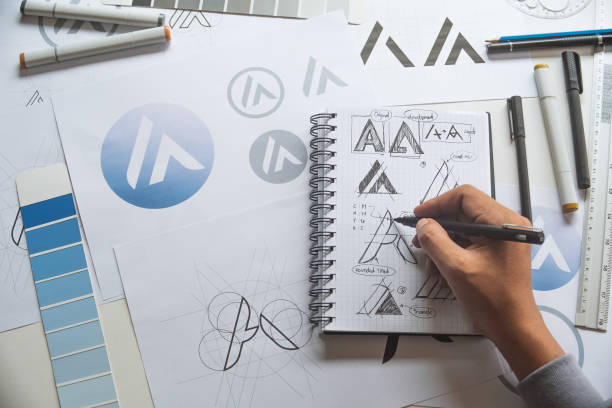 istock Graphic designer creative design sketch drawing logo Trademark brand Workspace 1277590254