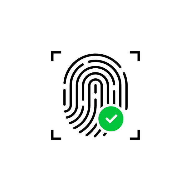 ilustrações de stock, clip art, desenhos animados e ícones de fingerprint icon with check mark - fingerprint thumbprint biometrics human thumb