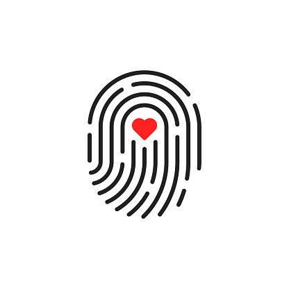 fingerprint icon like pulse beat. concept of press for personal biorhythm tracking and touchscreen id. flat stroke minimal modern individual graphic art design isolated on white background