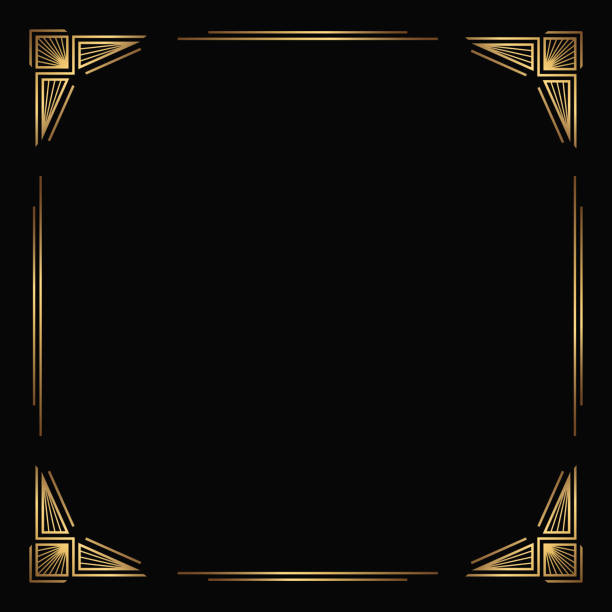 Vector golden frame on the black background. Isolated art deco border vector art illustration
