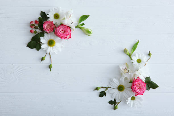 istock Beautiful floral arrangement with a place to insert text top view. 1277597711