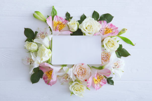 istock Beautiful floral arrangement with a place to insert text top view. 1277598301