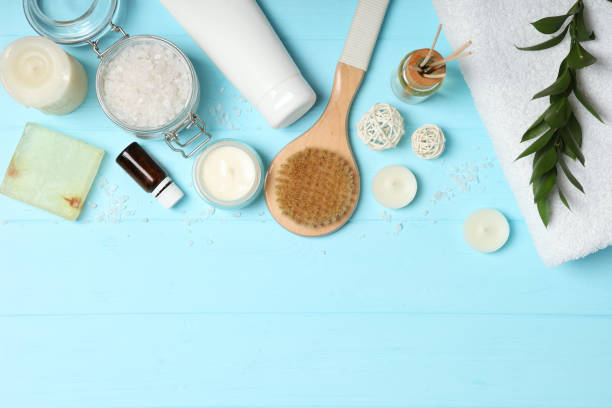istock Beautiful spa composition on a table top view with place for text. 1277598470