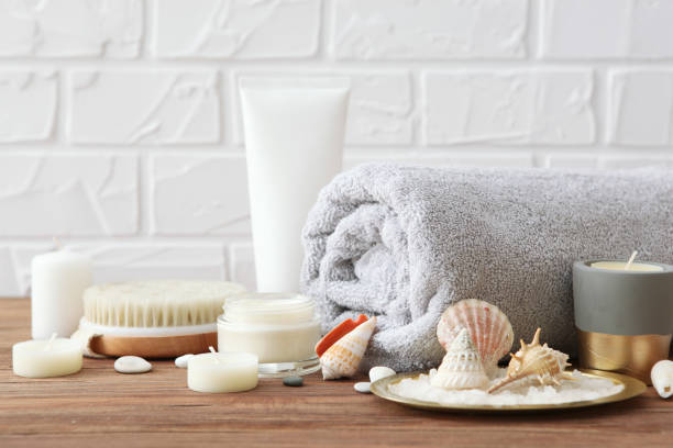 istock spa composition in a marine style on the table with meta for text. 1277598961