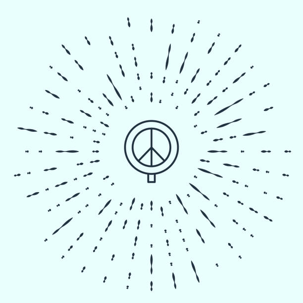 ilustrações, clipart, desenhos animados e ícones de linha preta ícone da paz isolado em fundo cinza. símbolo hippie da paz. pontos aleatórios do círculo abstrato. vetor - desenhos aleatórios e à mão livre