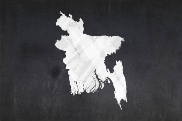 Blackboard with a the map of Bangladesh drawn in the middle.