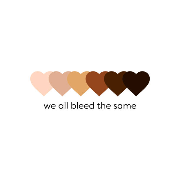 Racial Equality Skin Tone Hearts Logo Vector Design 'We All Bleed The Same; protests anti racism racial equality skin tone hearts vector design for protest and activism against racial injustice and police brutality civil rights stock illustrations