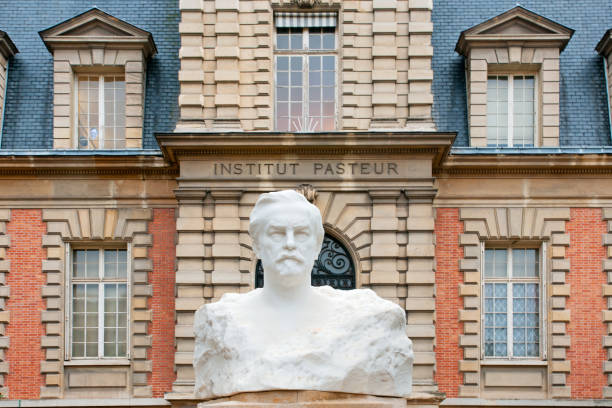 Pasteur bust in front of the  Pasteur institute in Paris. The Pasteur Institute (Institut Pasteur) is a French non-profit private foundation dedicated to the study of biology, micro-organisms, diseases, and vaccines. It is named after Louis Pasteur, who made some of the greatest breakthroughs in modern medicine at the time, including pasteurization and vaccines for anthrax and rabies. The institute was founded in 1887. For over a century, the Institut Pasteur has been at the forefront of the battle against infectious disease. Since 2020, the Pasteur Institute has been working on research into the vaccine against the Covid-19 coronavirus. Paris 15 th district / arrondissement,  in France. September 29, 2020. pasteur institute stock pictures, royalty-free photos & images