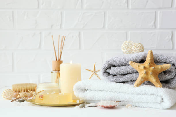istock spa composition in a marine style on the table with meta for text. 1277609096