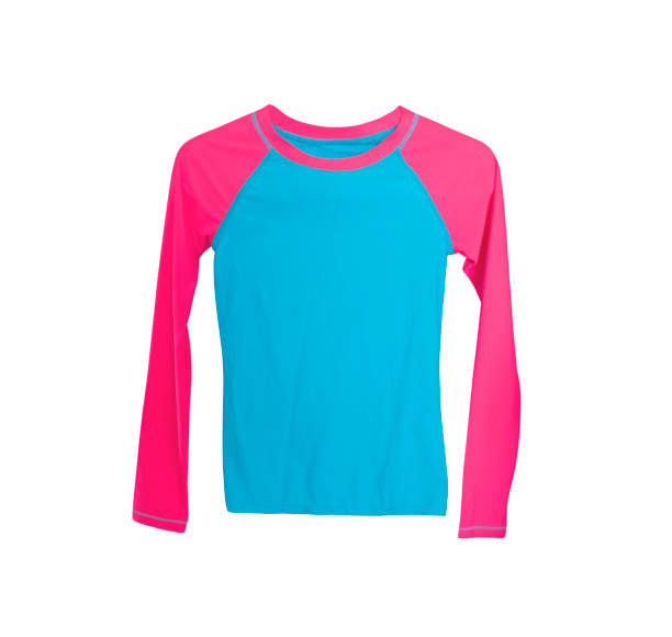 Long sleeve lycra jersey or rashguard Long sleeve lycra jersey or rashguard for watersport isolated on white background spandex stock pictures, royalty-free photos & images