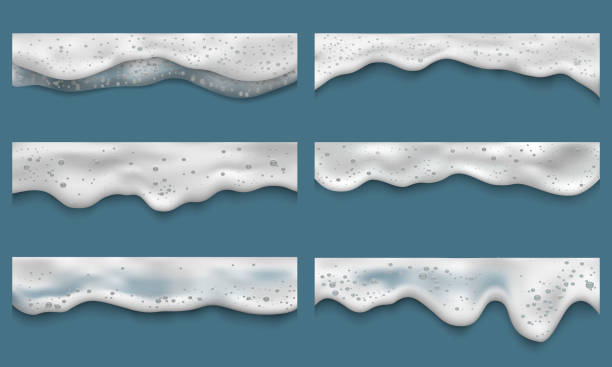 водяная пена. чистая �стиральная жидкость ванны прачечная капли брызги на приморский верхний вид вектор реалистичные шаблоны - soap sud bubble textured water stock illustrations