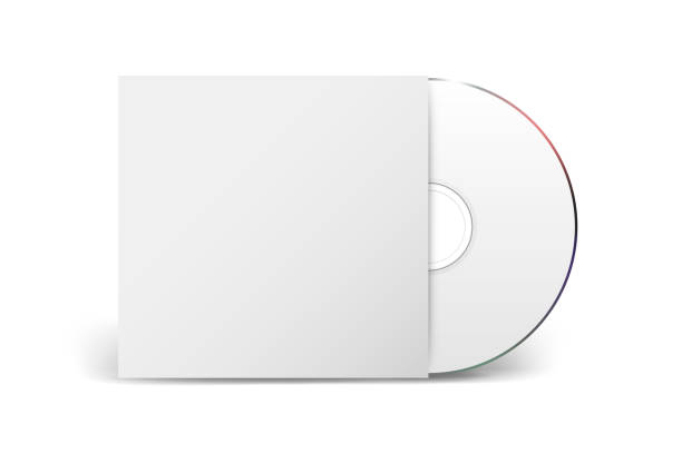 ilustrações, clipart, desenhos animados e ícones de vetor 3d realistic cd, dvd com close-up da caixa de capa de papel isolado no fundo branco. modelo de design para mockup. espaço de cópia de embalagem de cd. vista frontal - cd
