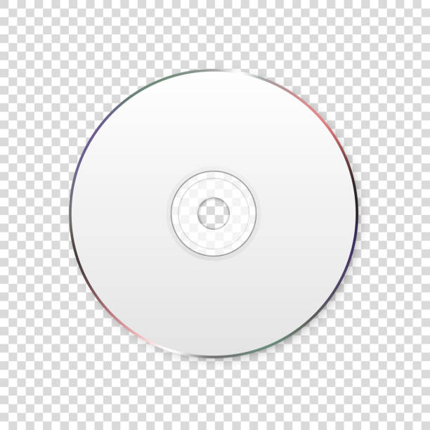 ベクトル3d現実的な白いcd、透明な背景に分離されたdvdクローズアップ。モックアップ、コピースペース用のデザインテンプレート。トップビュー - disk media点のイラスト素材／クリップアート素材／マンガ素材／アイコン素材