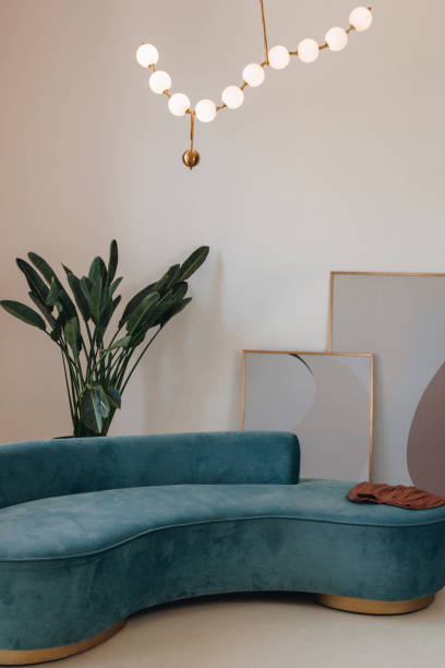 istock Blue velvet couch in the room 1277619234