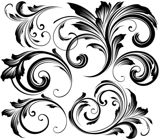 illustrazioni stock, clip art, cartoni animati e icone di tendenza di ornato vorticoso motivo floreale vettoriale - calligraphy growth scroll shape scroll