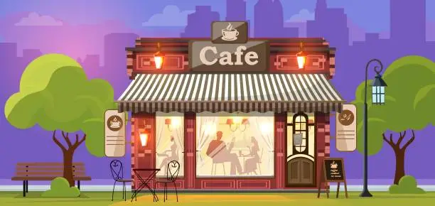 Vector illustration of Coffee house. Facade of a coffee shop store or cafe.