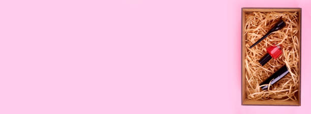 istock Make up concept idea, flat lay photo. Cosmetic accessory, isolated on pink background, copy space template, banner. 1277624592