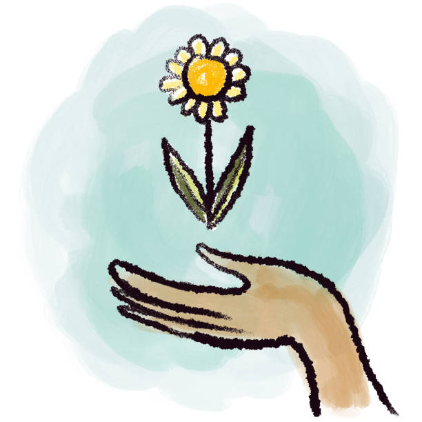 Hand with Flower vector art illustration