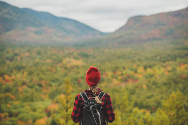 Photo of Female hiker surrounded by beautiful fall colors