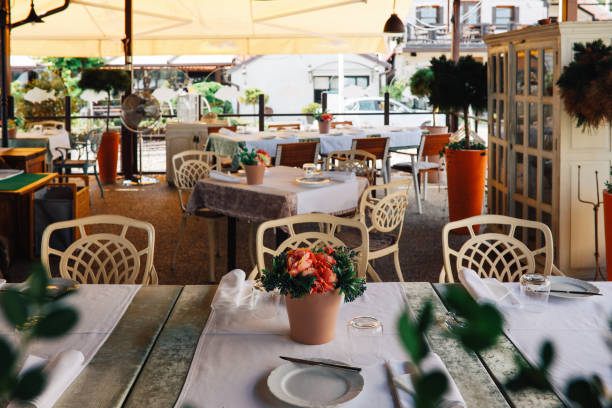 istock Decorated empty tables in the restaurant during the pandemic 1277651674
