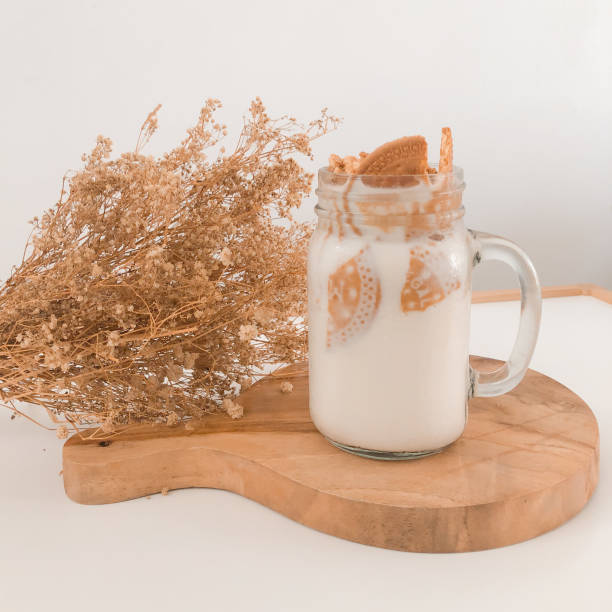 Aesthetic jug of milk and cookies for breakfast
